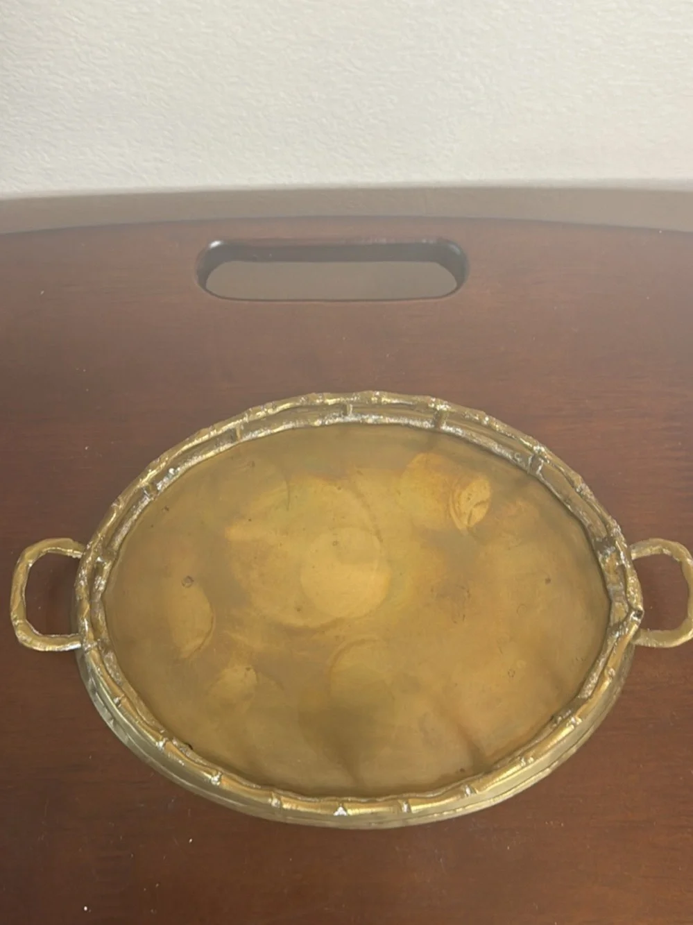 Vintage oval brass Faux Bamboo  Serving Tray